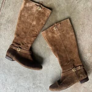 Western Suede Knee High Brown Leather Boots